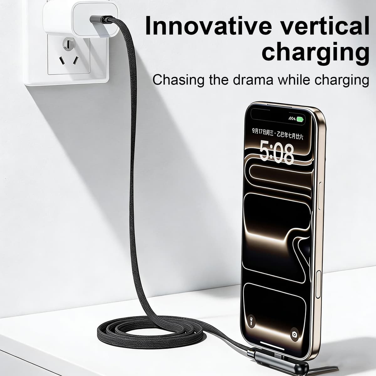 1.5M Cable PD to lightning connector de 30W con Soporte Plegable para Móvil, Diseño Trenzado Reforzado, para el hogar, oficina y uso de viaje compatible con iPhone 14 y vieja — view 5