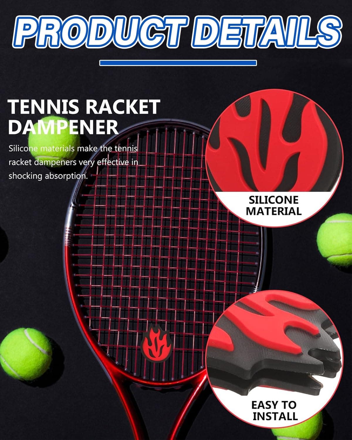 4Pcs Amortiguador Raqueta Tenis, Antivibrador de Vibración de Silicona con Diseño de Dibujos Animados, Amortiguador para Raqueta de Tenis, Raquetas de Bádminton y Raquetas — view 3