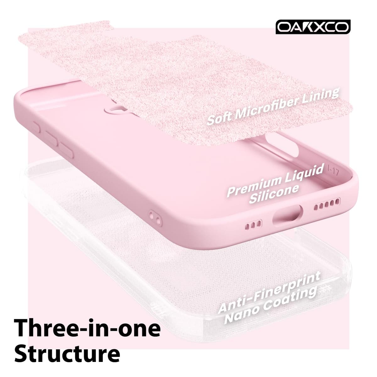 oakxco for iPhone 17 Pro Max Phone Case Liquid Silicone, Cute Thin Slim Grip Soft Rubber Gel for Women Men, Smooth Matte TPU Plain Solid Color Girly Simple Case with Camera Cover, Light Pink — view 1465
