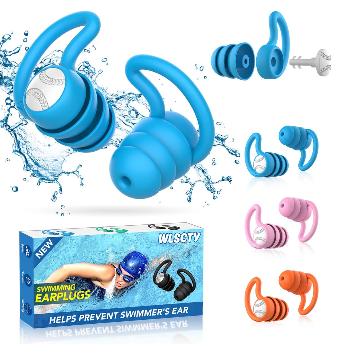 Tapones oidos natación para adultos - Impermeables reutilizables de silicona suave tapones para los oídos para la ducha, natación(3 pares) — view 10