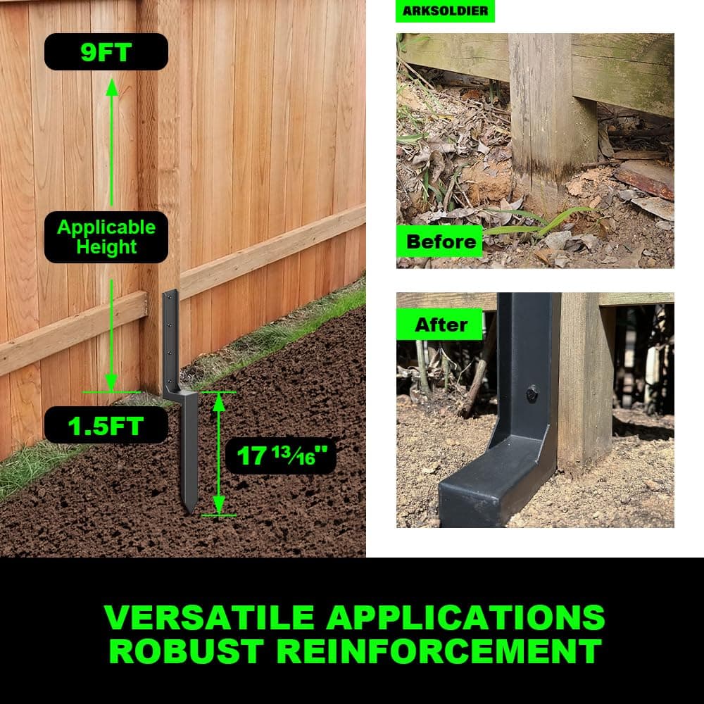 Fence Post Repair Kit - One-Piece Steel Anchors & Stakes to Quick Fix Broken/Leaning 4x4/6x6 Wood Posts (Thickened 11-Gauge, 4-Pack) — view 6