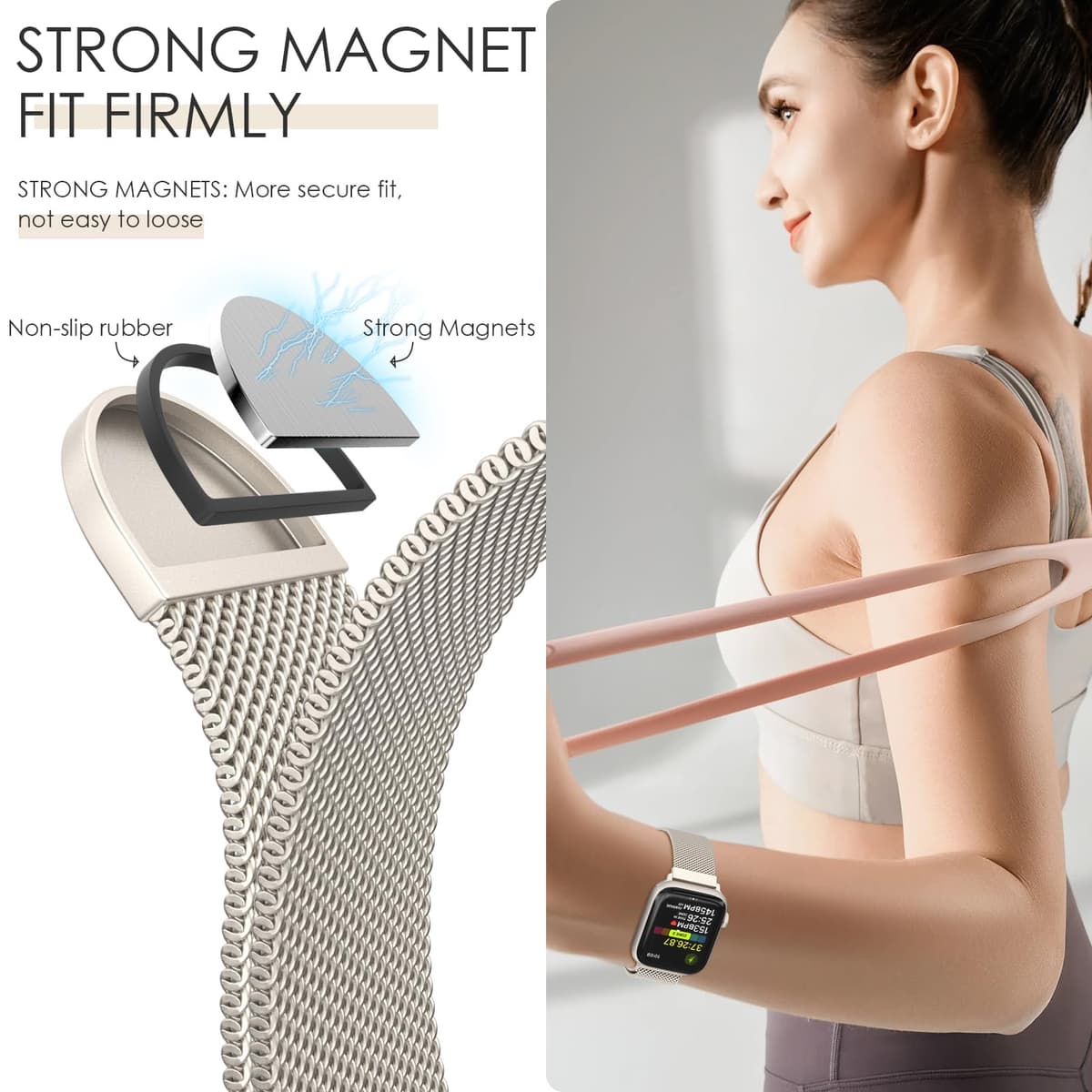 Original Milanese Loop Compatible with Apple Watch Straps 38mm 40mm 41mm 42mm 44mm 45mm 46mm 49mm Women & Men, Magnetic Clasp Adjustable Metal Bands for iWatch Series 11 10 9 8 7 6 5 4 2,Ultra 3,SE 3 — view 4