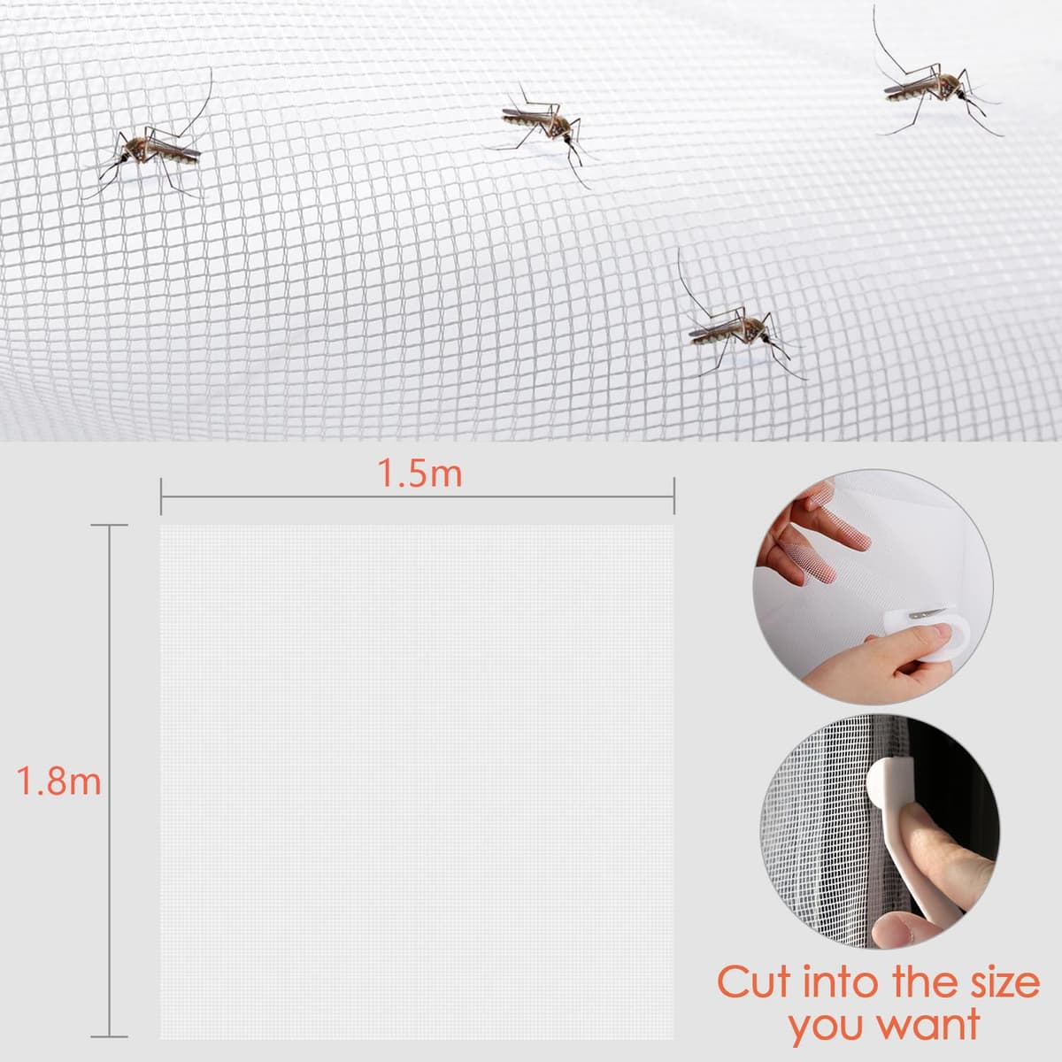 MYCARBON 2 Pcs Mosquitera para Ventana Autoadhesiva 150x180cm Blanca Anti Insectos Cortable con Cuchillo — view 3