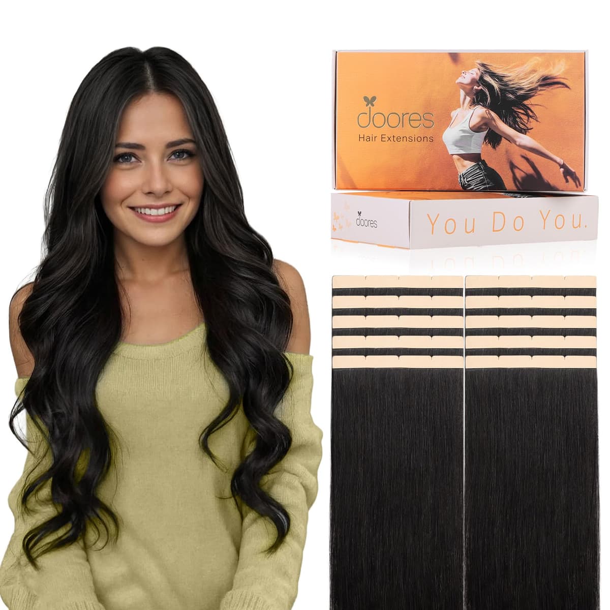 DOORES Tape in Hair Extensions Human Hair, Balayage Dark Brown to Chestnut Brown 50g 20pcs 18 Inch, Human Hair Extensions Natural Remy Straight Skin Weft — view 66