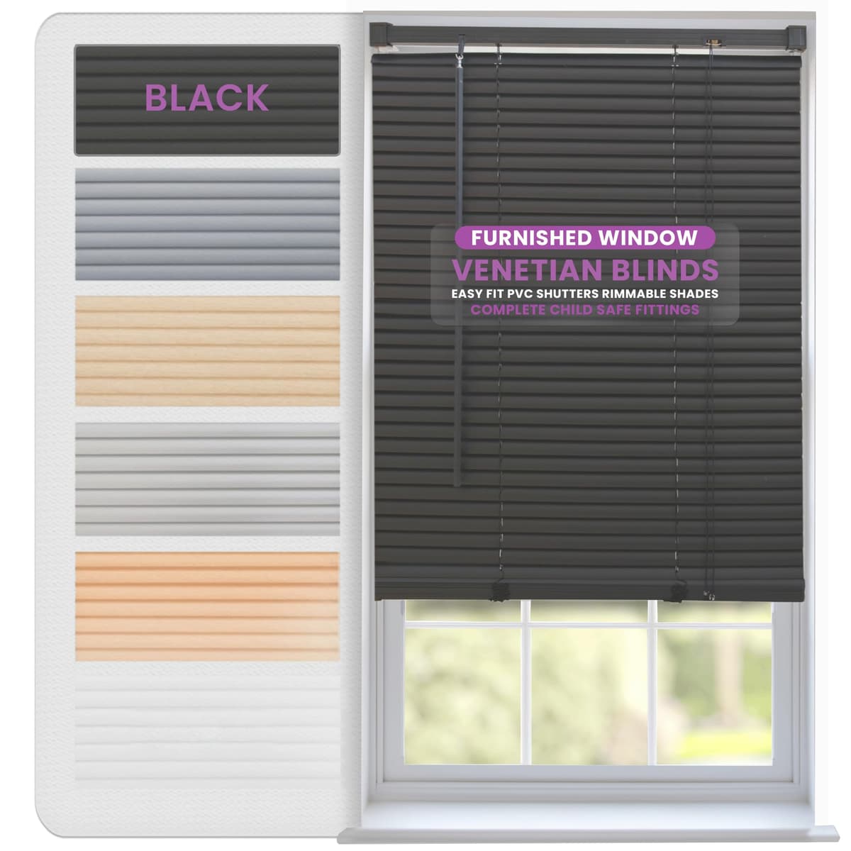 FURNISHED Venetian Blinds Window Venetian Blind Easy Fit PVC Shutters Trimmable Shades for Home Kitchen Windows Treatment Shutters 25mm Slats Complete Child Safe Fittings - White 75W x 150L cm — view 10