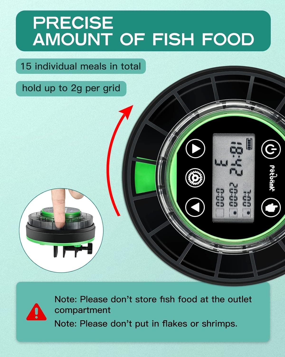 Alimentador Automático de Peces para Acuario, Dispensador Automático de Comida con Temporizador, Alimentador con Temporizador Recargable, con Cable USB, Pantalla LCD — view 2