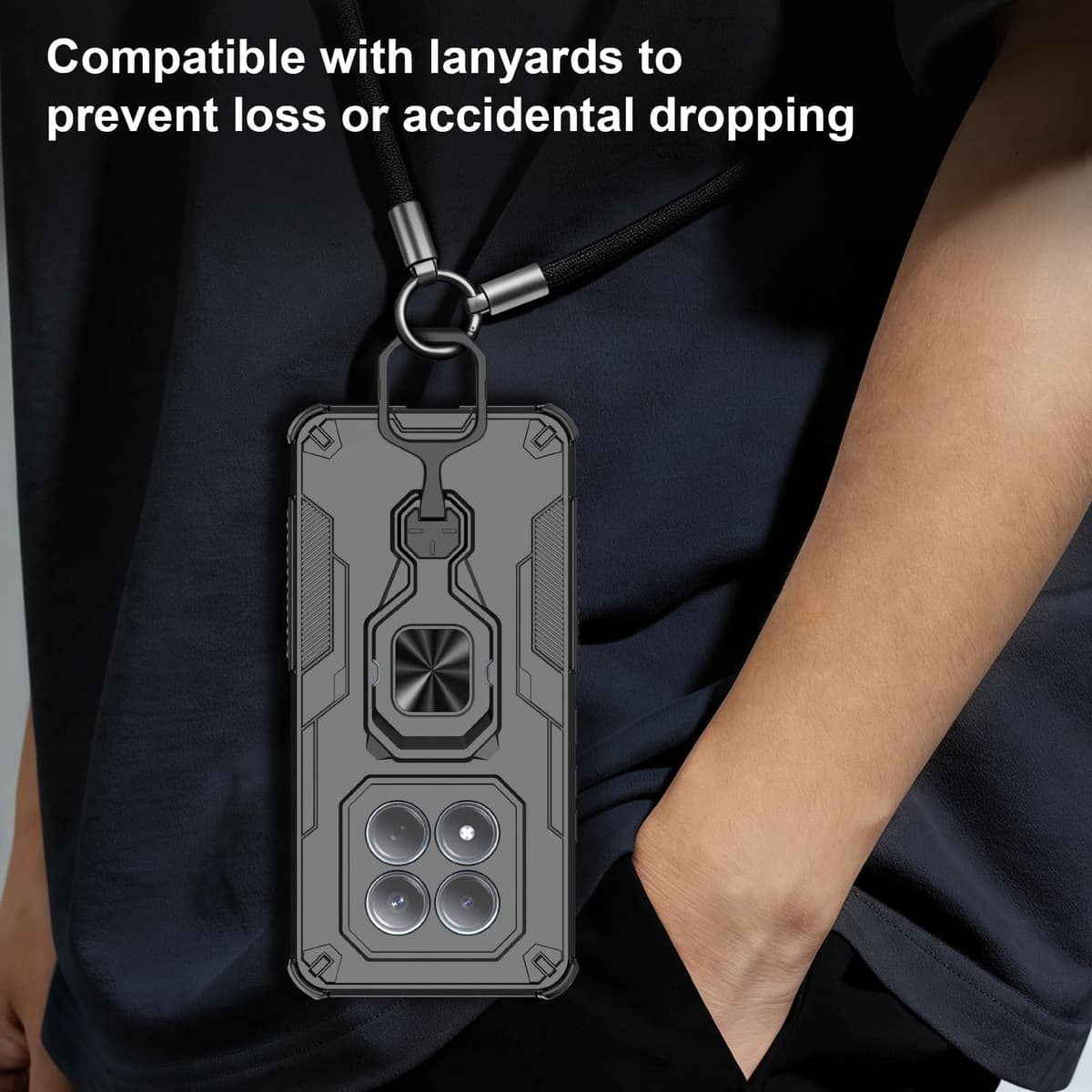 Funda para CMF Phone 2 Pro, Carcasa Antigolpes con Soporte anular metálico, Case Protectora de Grado Militar, Negro — view 83