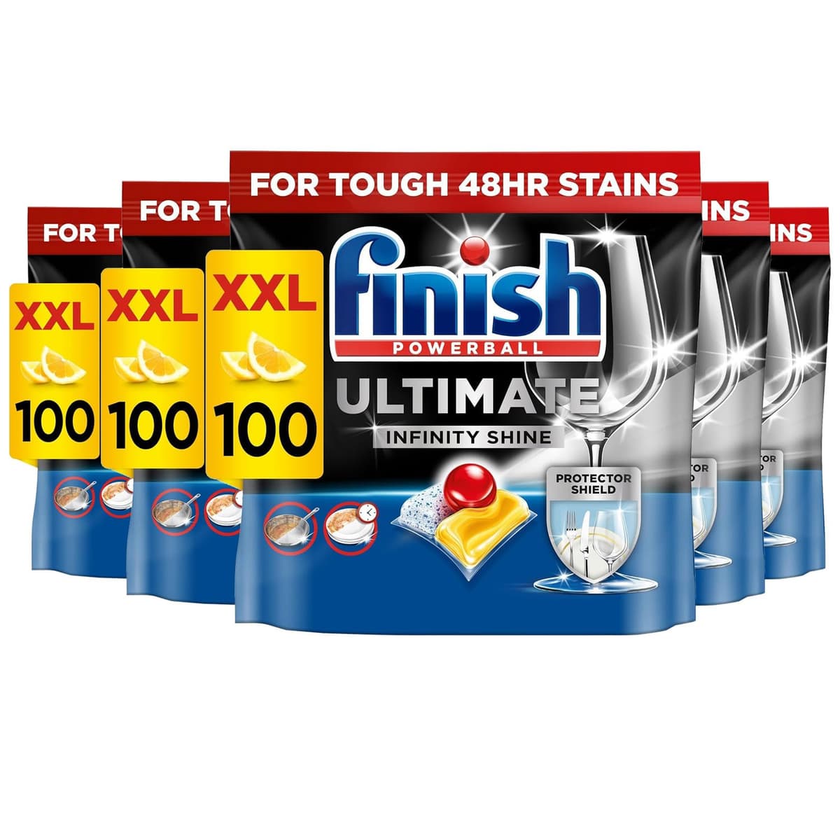 Finish Dishwasher Tablet, Ultimate Infinity Shine, 100 Tablets, Lemon Sparkle, Clean & Shine Detergent Tabs, Tough on Grease Stains, Effective for Short Eco Cycle — view 7