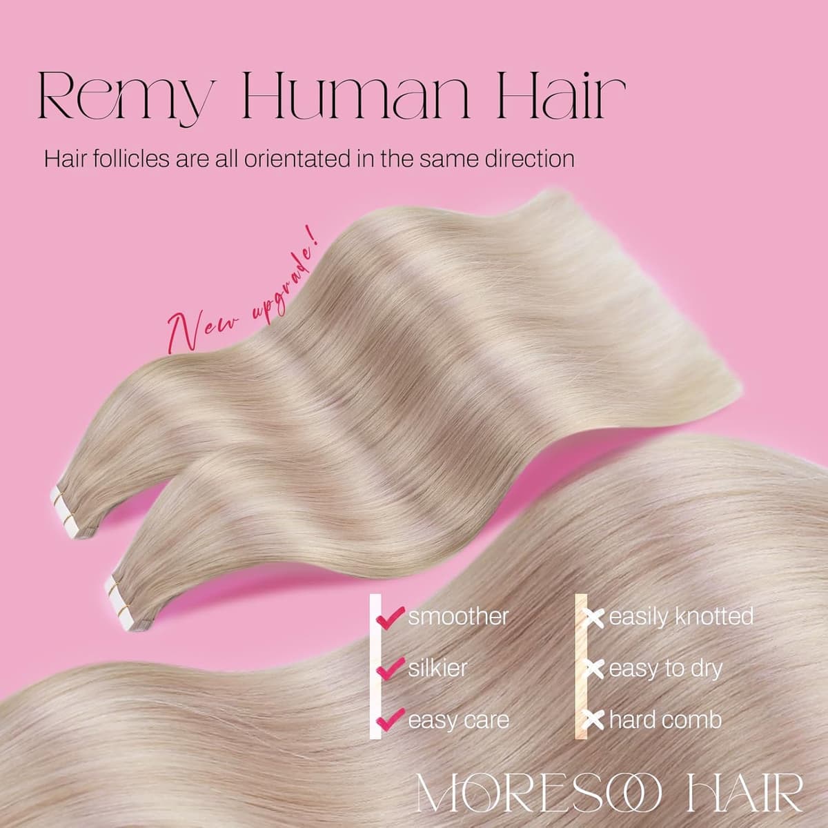 Moresoo Tape in Human Hair Extensions 20 Inch Highlight 50g/20pcs Tape in Hair Extensions Human Hair Ash Blonde with Platinum Blonde #P18/613 — view 2