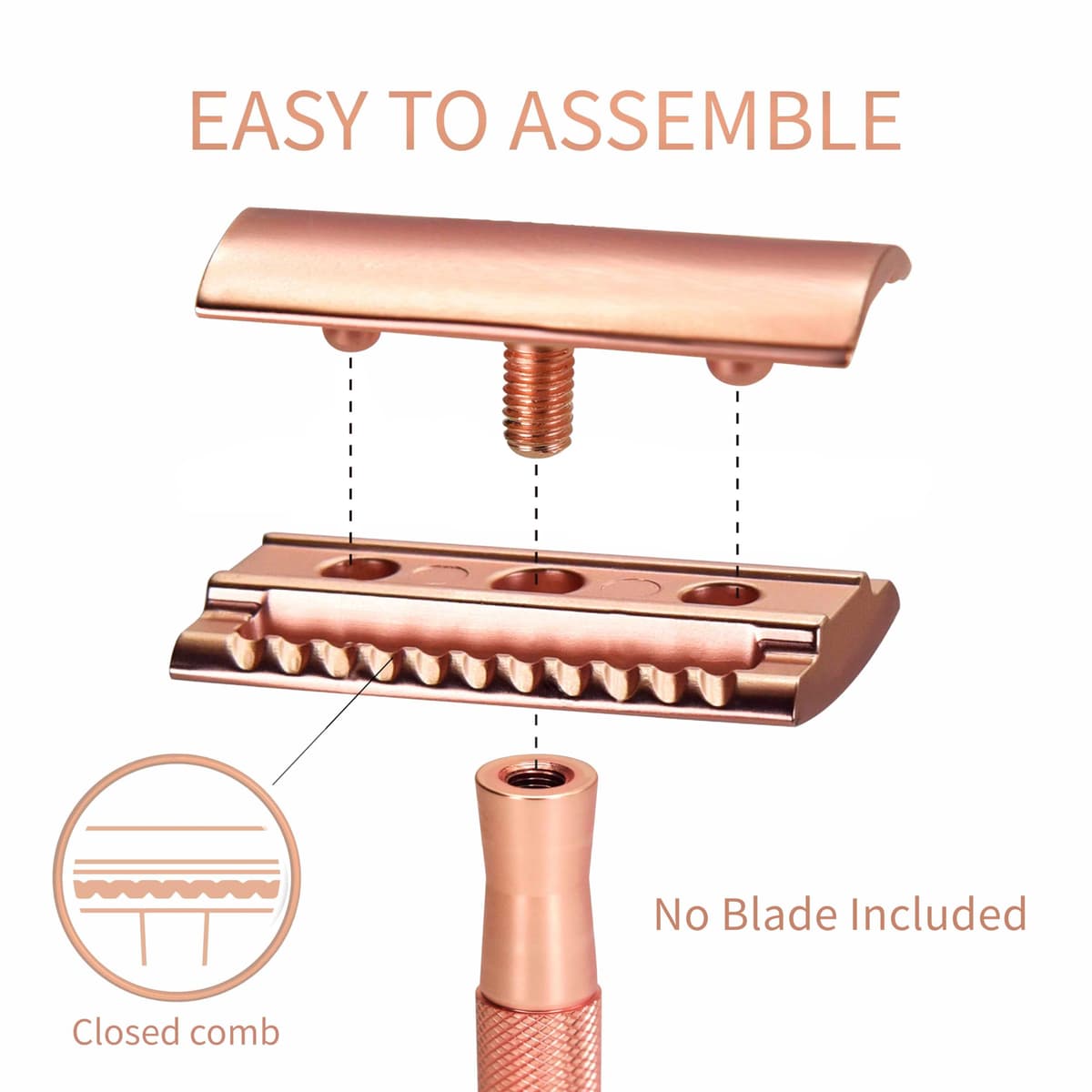 Bambaw Single Blade Razor for Women, Metal Safety Razor Women for a Luxurious Wet Shave Experience, Ideal for of All Skin Types, Suitable for Full Body, No Blade Included (Rose Gold) — view 3