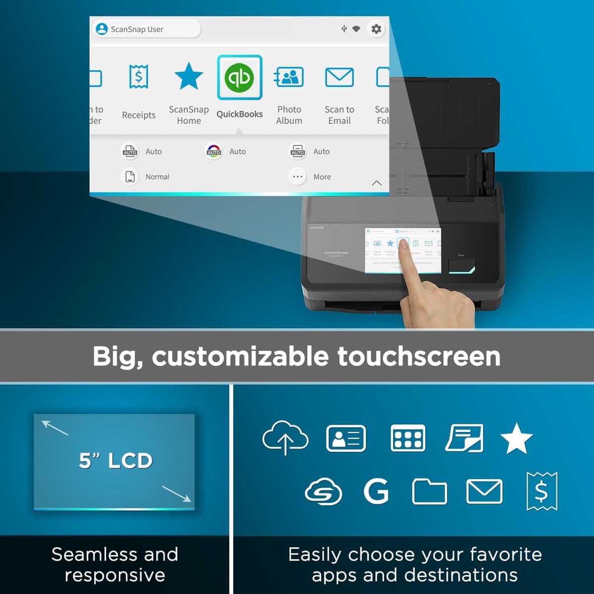 ScanSnap iX2500 Receipt Edition, Works with QuickBooks, Wireless or USB High-Speed Cloud Enabled Invoices & Receipts Scanner, 100 Page Auto Document Feeder for Mac or PC, Black — view 5