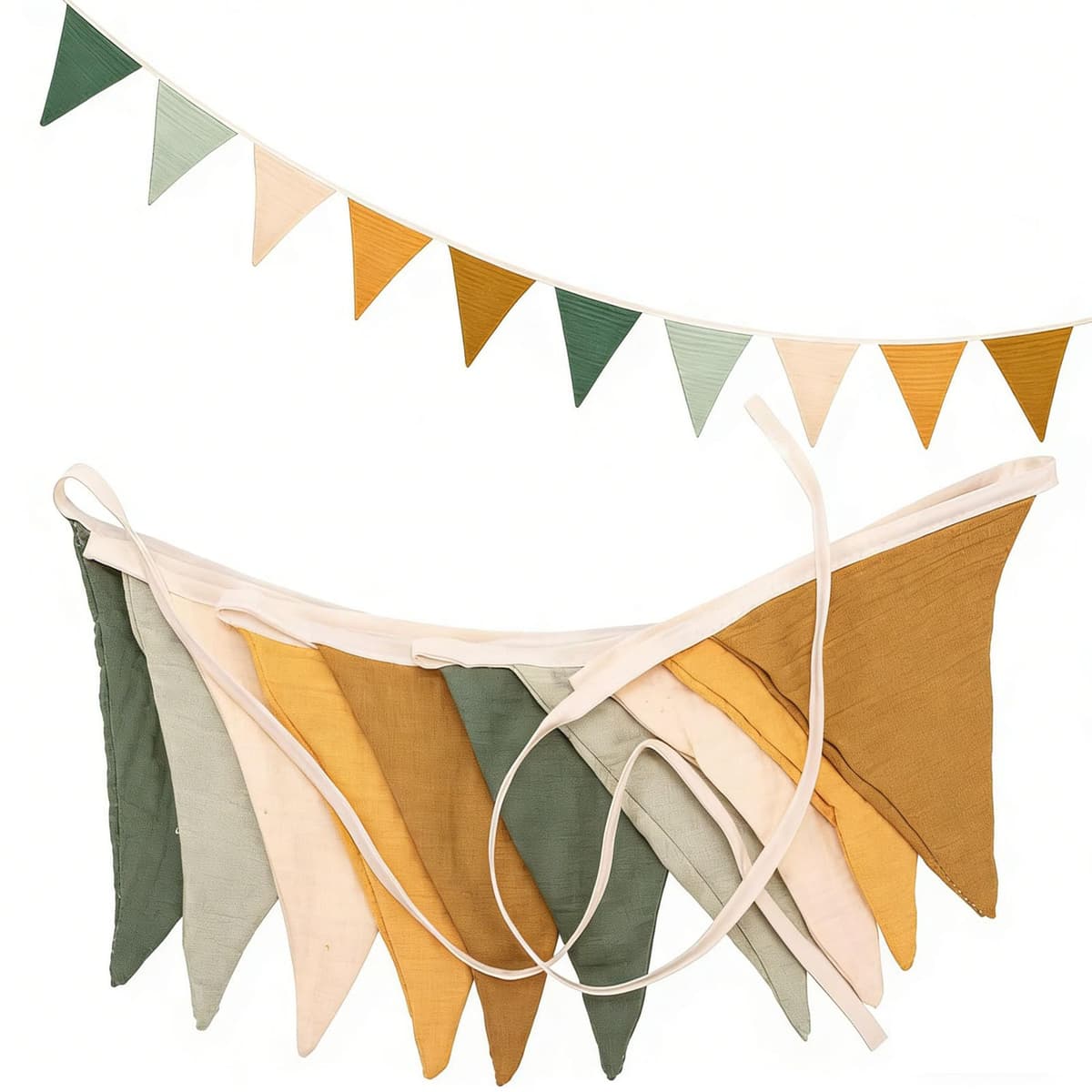 Fabric Bunting Banner, Triangle Fabric Bunting Banner, Double-Sided 2.6M Long Washable and Reusable Bunting Fabric, for Baby Baptism, Bedroom, Party, and Kindergarten Decoration(Morandi Green)