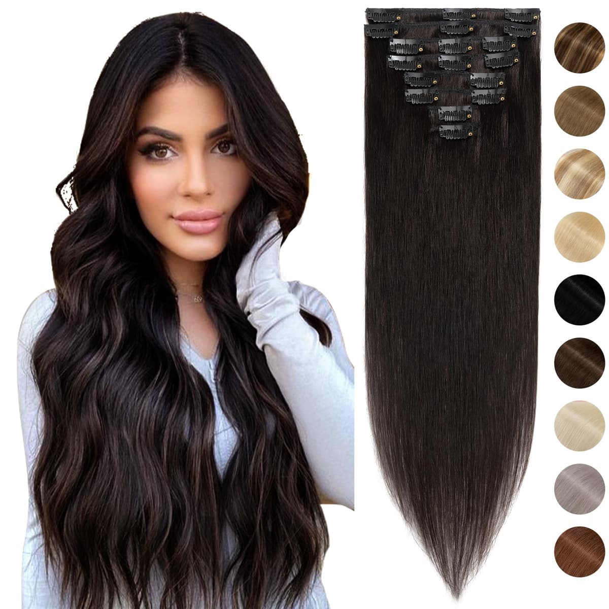 Silk-co 10inch Hair Extensions Clip in Hair Extension Human Hair #04 Medium Brown -Basic Thickness-Thin Weft- 8 Pieces Real Remy Straight Hair Extensions[50g] — view 132