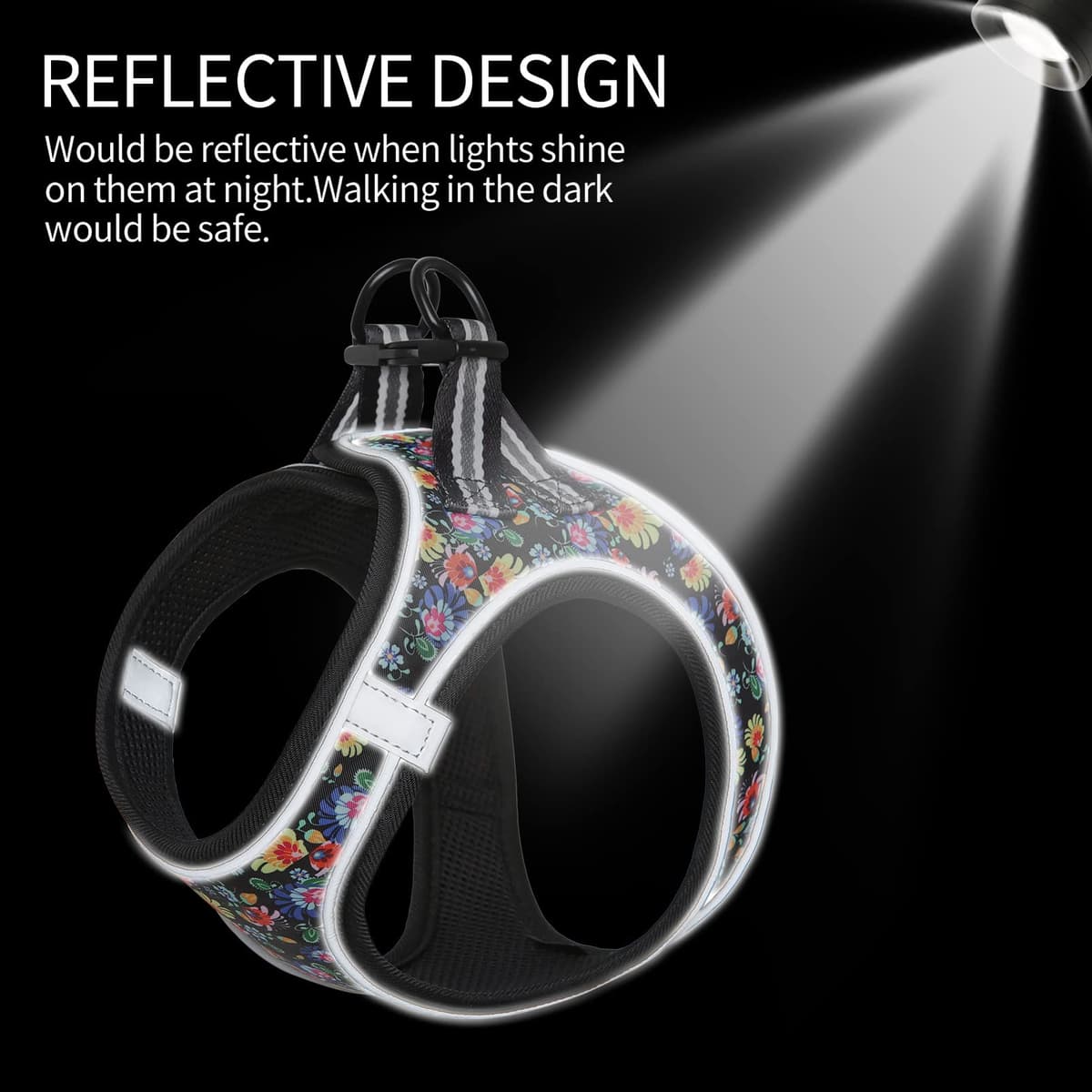 HEELE Arnes Perro Pequeño con Lineas Reflecantes Arnés Perro Antitirones Ajustable Suave Acolchado Cómodo para Viajar Pasear con Mascota, Flores Nanranja, S — view 34