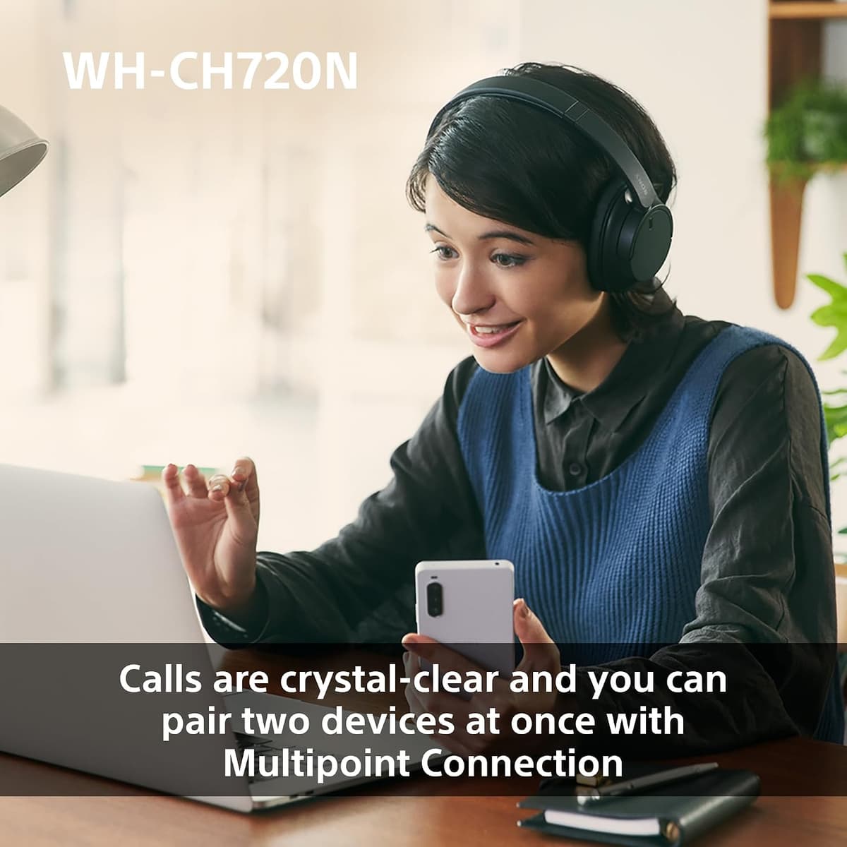 Sony WH-CH720N Wireless Bluetooth Noise Cancelling Over-Ear Headphones, Ambient Sound Mode, Lightweight Design, up to 50 hr battery life, iOS & Android - Blue — view 5