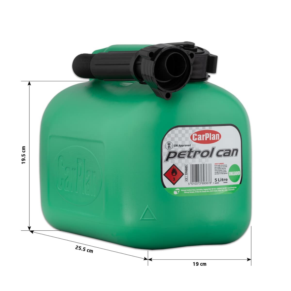 CarPlan TPH005 5L Fuel Can, Unleaded Petrol (Green) — view 6