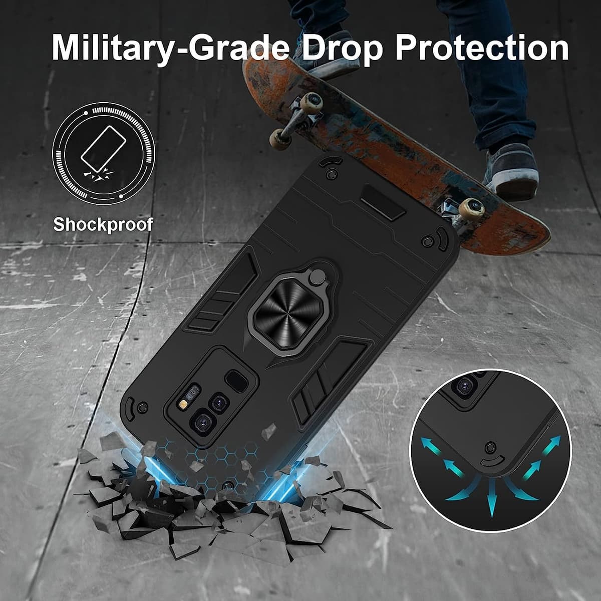 Funda para CMF Phone 2 Pro, Carcasa Antigolpes con Soporte anular metálico, Case Protectora de Grado Militar, Negro — view 109