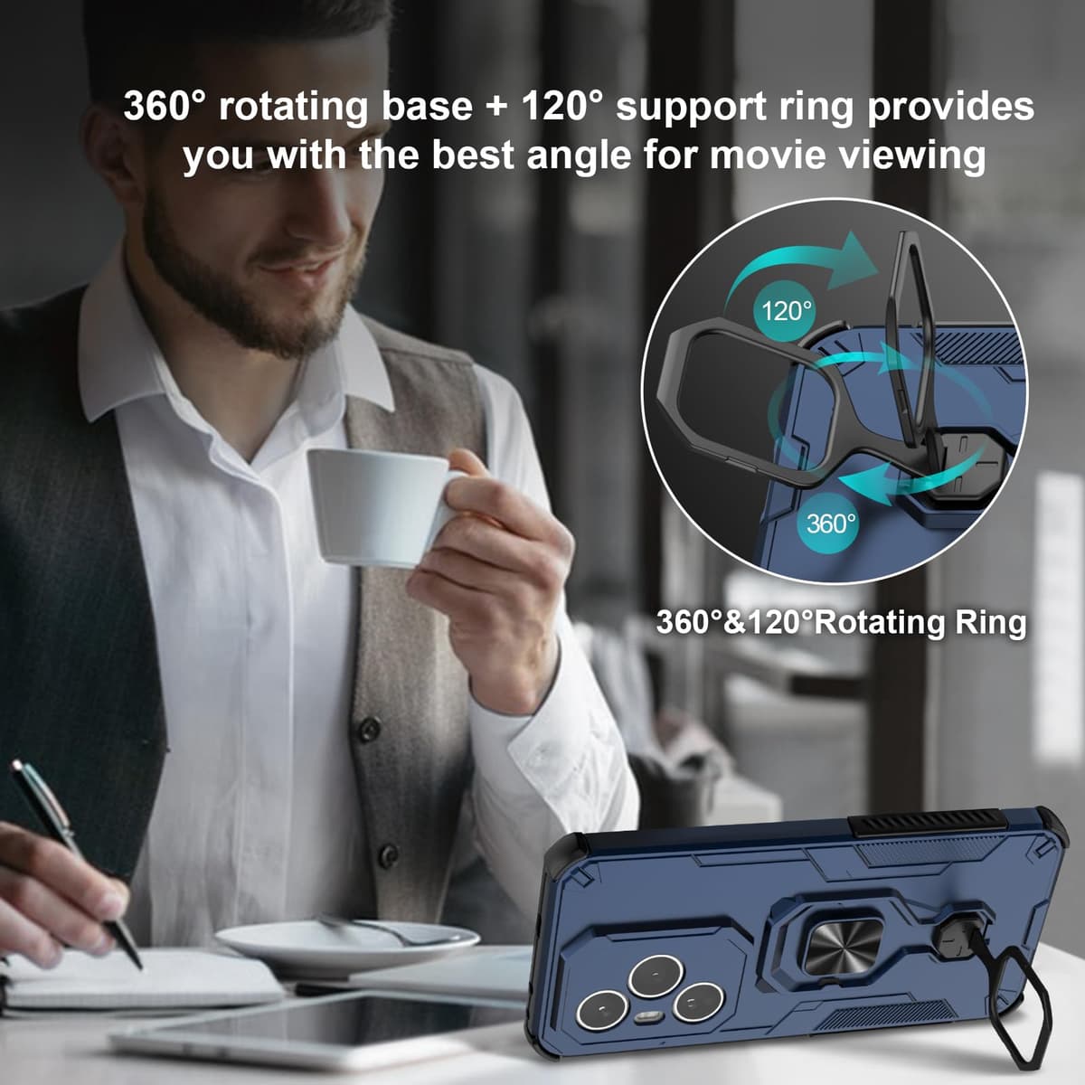 Funda para CMF Phone 2 Pro, Carcasa Antigolpes con Soporte anular metálico, Case Protectora de Grado Militar, Negro — view 1508
