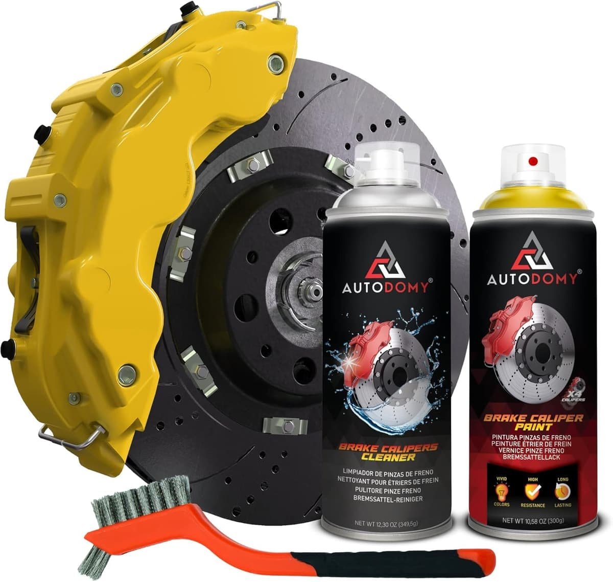 Autodomy Pintura para Pinzas de Freno Anticalorica 400ml Resistente a Altas Temperaturas | Pintura Pinzas de Freno Coche y Moto + Limpia Frenos Spray + Cepillo de Acero con Cerdas — view 10