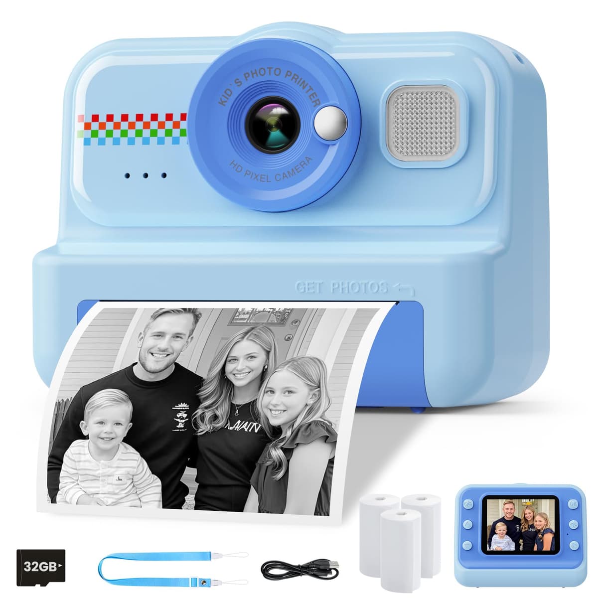 HiMont Camara Fotos Infantil Instantanea, HD/1080P Cámara Instantánea para Niños con Tarjeta de 32G y Papel de Impresión, Camara Fotos Infantil Divertidos Regalos de Juguete para Niños de 3 a 12 Años