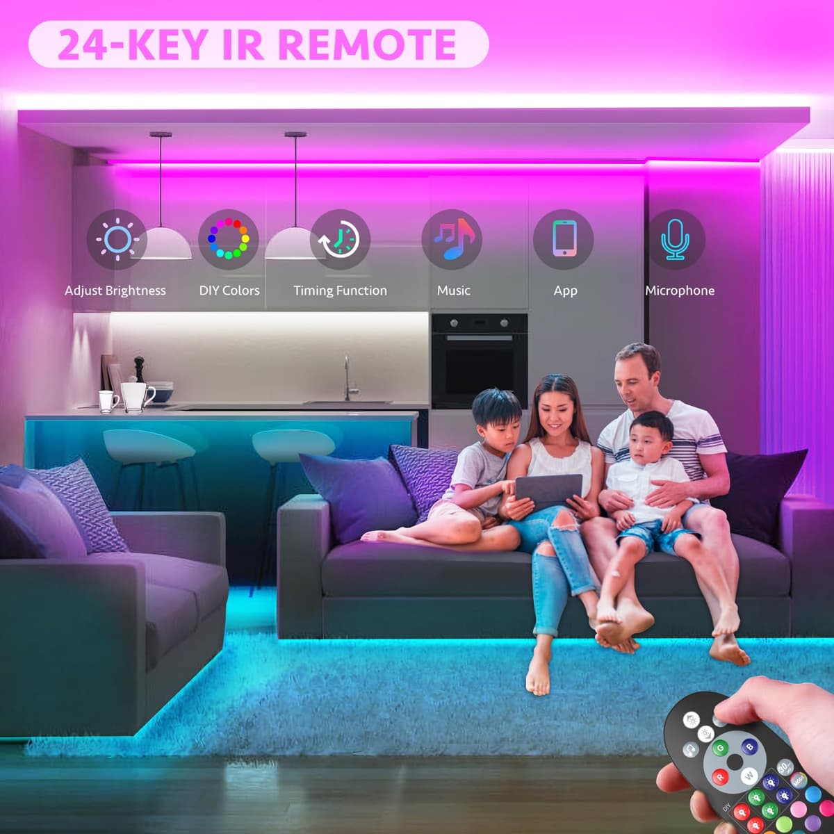 Mexllex LED Strip Lights 10M (1X10M) APP Control Colour Changing LED Lights with Remote, Music Sync Built-in Mic, SMD RGB Light Strips RGB LED Strip, Led Lights for Bedroom Home Decoration — view 5