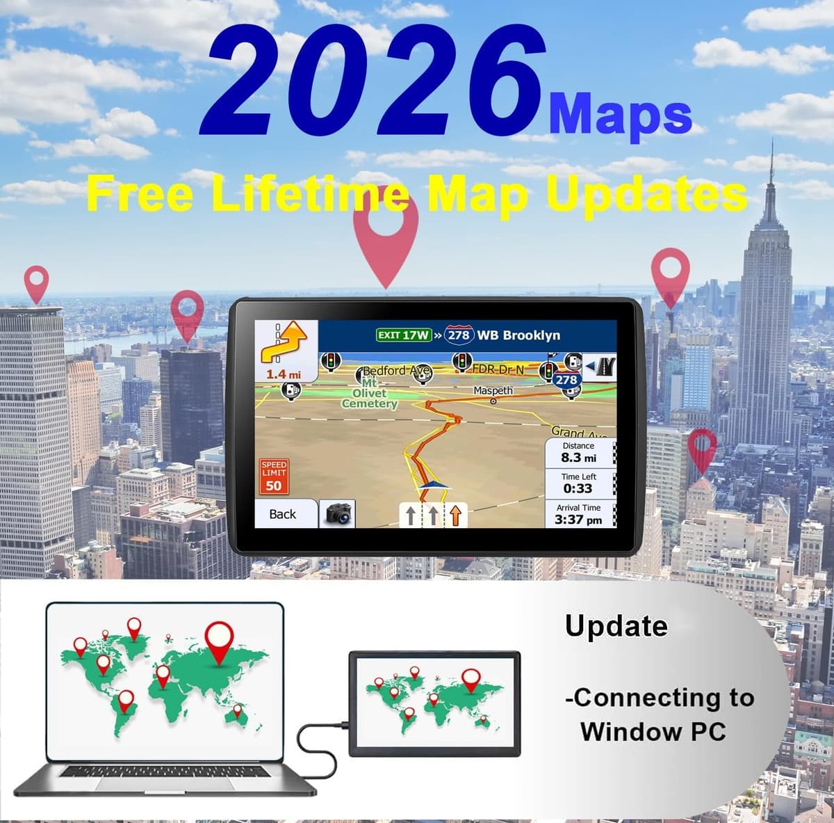 GPS Navigator for Car Truck RV, 7-Inch Car GPS with 2026 Maps Free Lifetime Updates, Voice Guidance, Speed Camera Alerts, Custom Truck Routing, Turn-by-Turn Voice Guidance — view 2