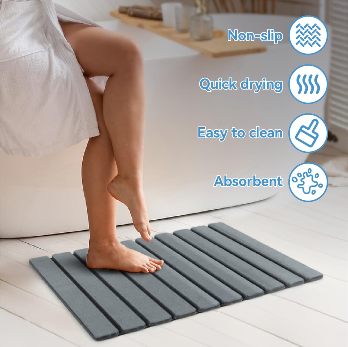 iHomara Alfombra de baño plegable, natural tierra de diatomeas antideslizante, rápido secado, super absorbente, 60x39 cm, alfombrilla de ducha para baño, casa y cocina — view 3