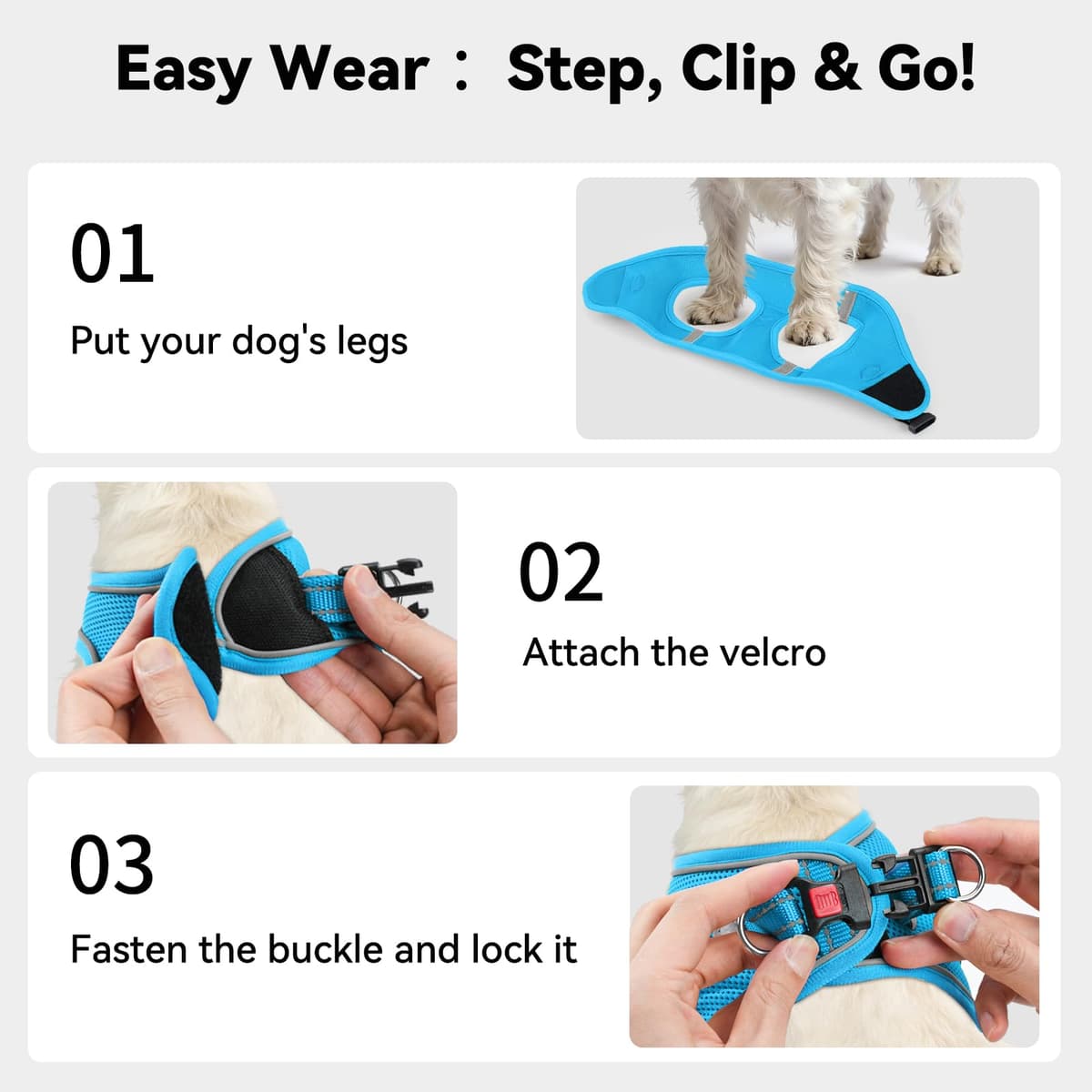 Joytale Arnes Perro, Reflectante Cómodo Transpirable Arnés, Perros Arneses Chaleco para Gato y Cachorros Perro, Azul, XS — view 3