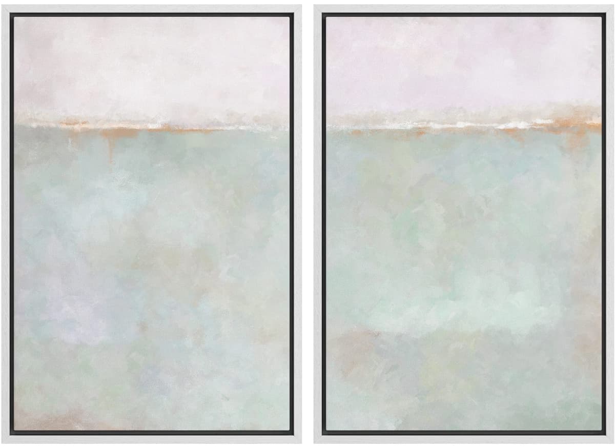 MUDECOR Framed Canvas Print Wall Art Set Watercolor Pastel Duotone Tan Landscape Abstract Shapes Illustrations Modern Art Decorative Contemporary for Living Room, Bedroom, Office - 24"x36"x2 Natural — view 83