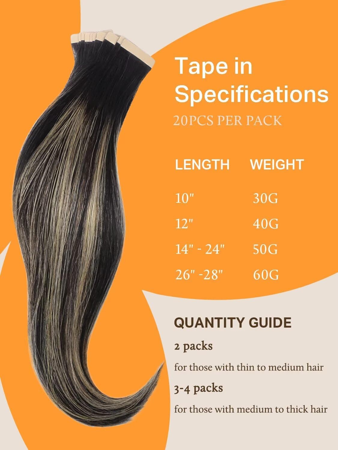 DOORES Tape in Balayage Natural Black to Light Blonde 20 Inch 20pcs 50g Human Hair Extensions Tape in Straight Real Natural — view 4