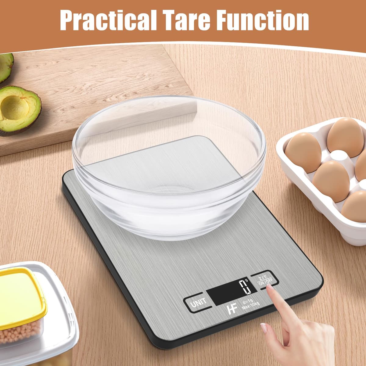 HomeFashion Large 23x17cm 10kg 1g Digital Kitchen Scales Food Scale Stainless Steel Surface With Backlit LCD Display Multifunction for Home Office Use — view 6
