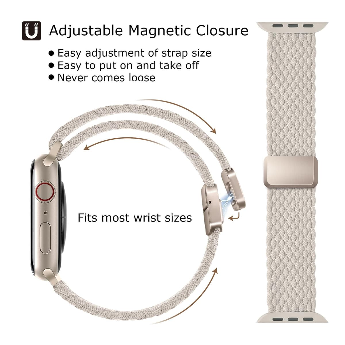 Higgs Braided Strap Compatible with Apple Watch Straps 44mm 46mm 38mm 42mm 40mm 41mm 45mm 49mm for Men Women, Nylon Elastic Magnetic Snap Strap for iWatch Series 11 10 9 SE 8 7 6 5 4 Ultra 3 2 1 — view 2