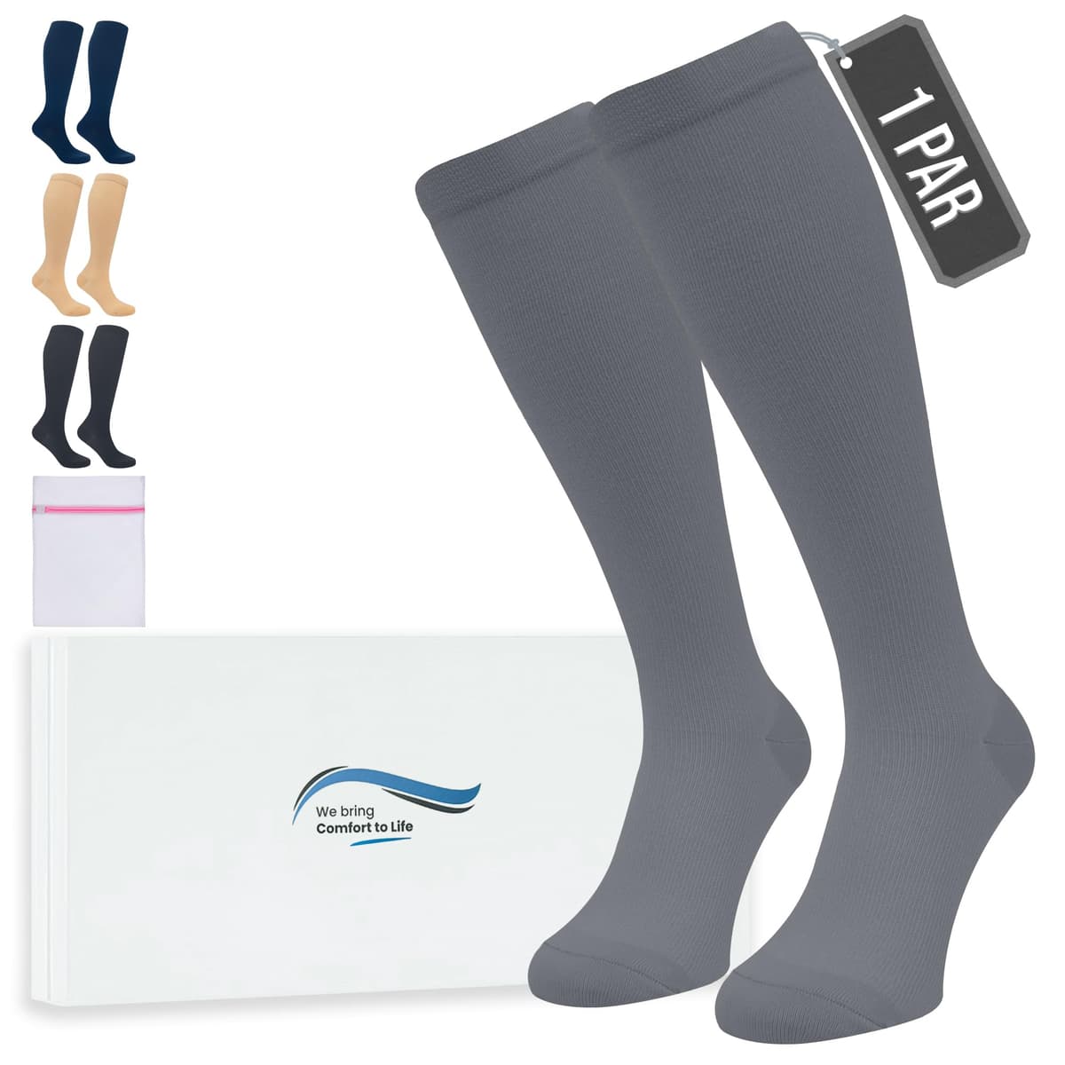 360 Relief Medias de Compresión Mujer y Hombre - 1 Par Calcetines de Compresión para Deportes, Correr, Volar, Viaje, Trabajo, Footing - S/M Beis con Bolsa de Malla — view 61