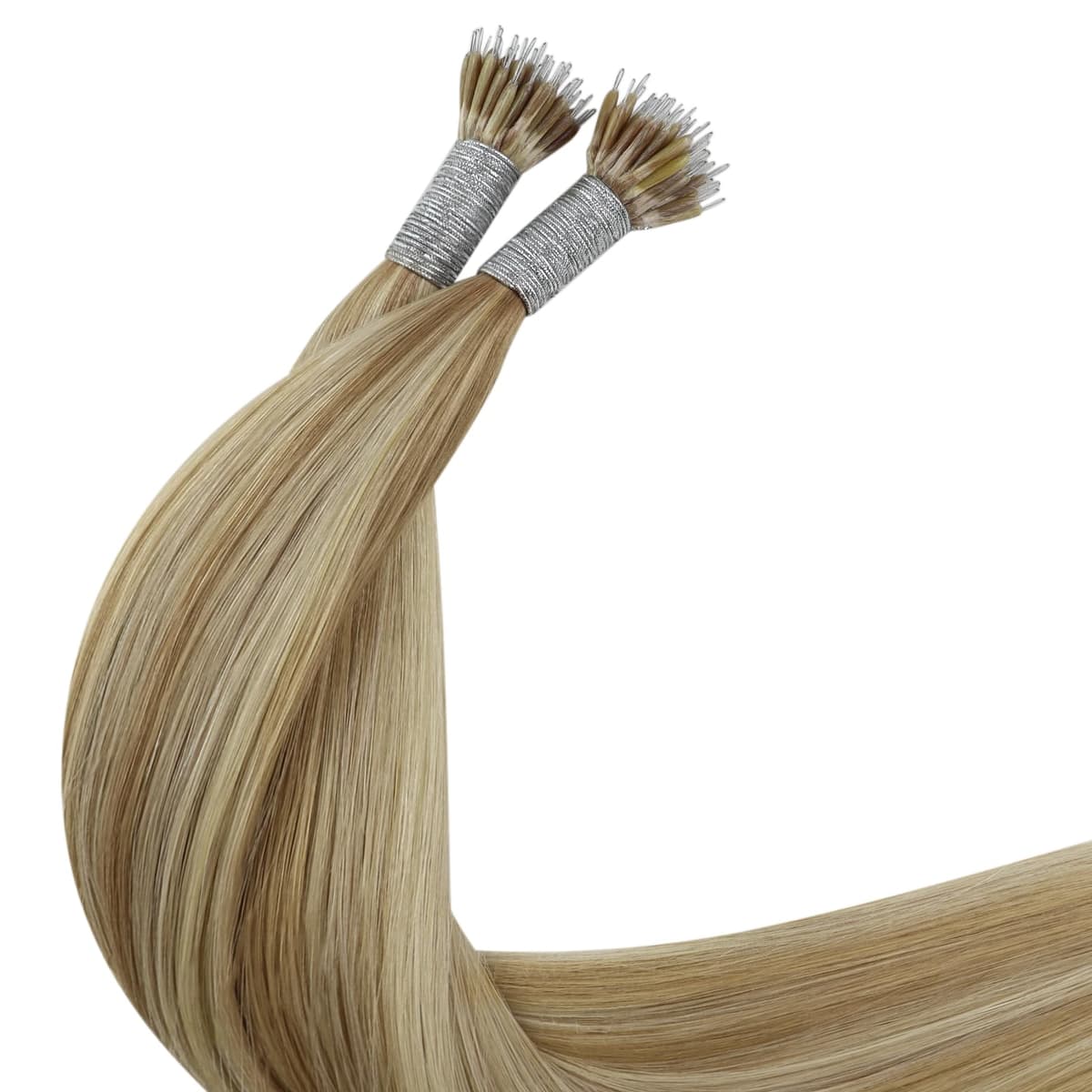 YoungSee Nano Hair Extensions Blonde 16inch Nano Beads Hair Extensions Warm Ash Blonde Highlight Bleach Blonde Nano Ring Hair Extension Highlight for School Soft Cold Fusion 50s 50g — view 9