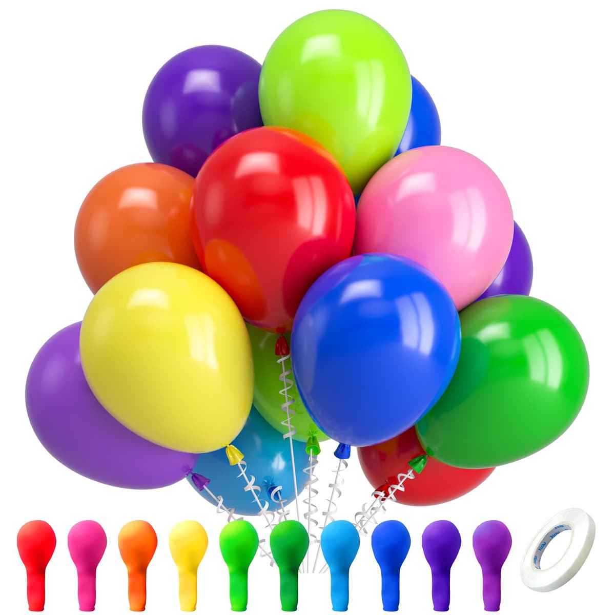 Kelfara Assorted Rainbow Party Balloons - 100 Pack 12 inch Multicolour Latex Balloons Helium Bright Color Balloon for Kids' Birthday Rainbow Party Decorations Baby Shower Wedding Graduation