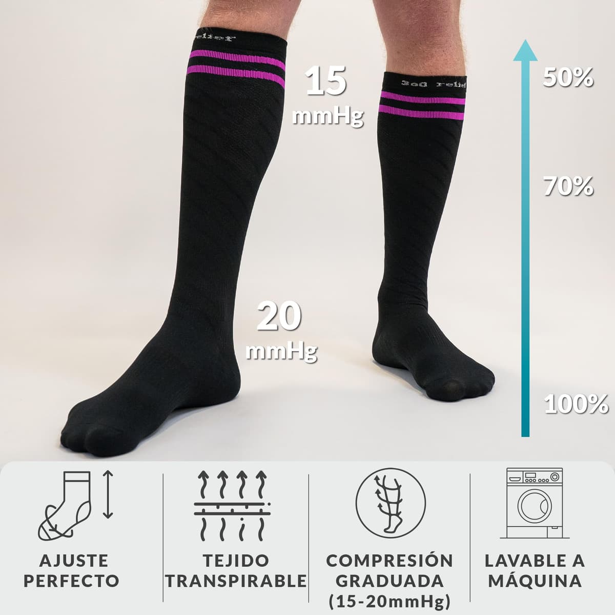 360 Relief Medias de Compresión Mujer y Hombre - 1 Par Calcetines de Compresión para Deportes, Correr, Volar, Viaje, Trabajo, Footing - S/M Beis con Bolsa de Malla — view 51