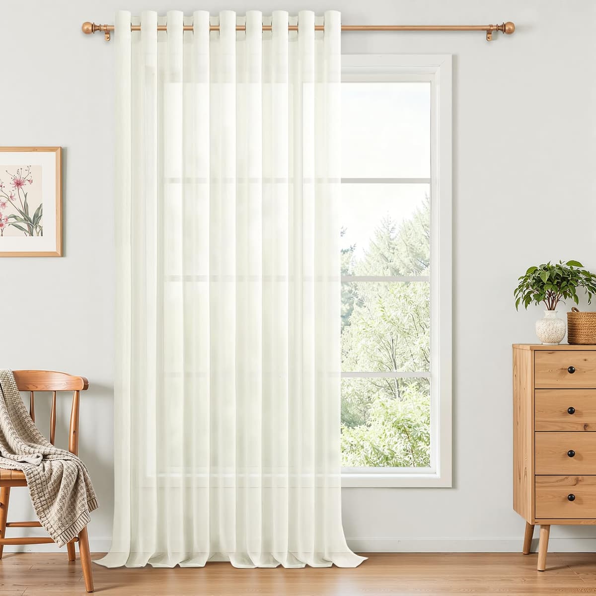 MRTREES Cortina para Ventana Dormitorio Translúcidas Visillos Paneles para Ventanas Sala para Niños Sala Comedor 2 Piezas 140×245cm Blanco — view 40