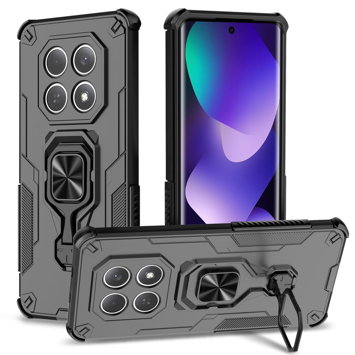 Funda para CMF Phone 2 Pro, Carcasa Antigolpes con Soporte anular metálico, Case Protectora de Grado Militar, Negro — view 637