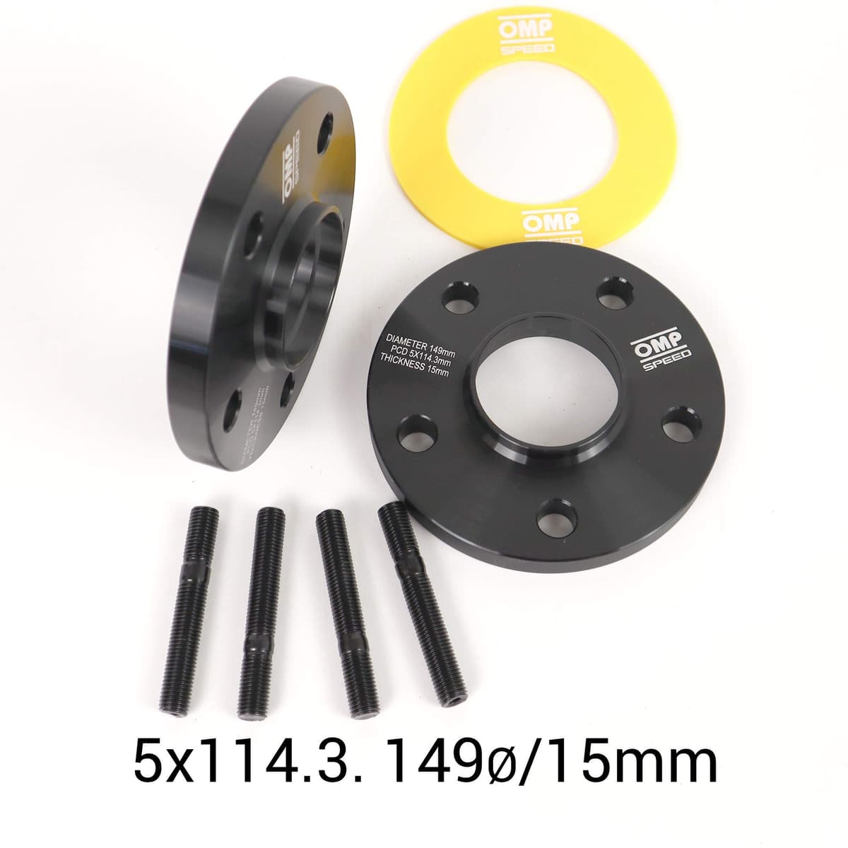 OMP Speed Juego de 2 Separadores Doble Centrado Grosor: 15mm PCD: 5x114.3 CB: 64.1 OD: 149 Esparragos x10 M12x1.5 Negro Aluminio - OMPS08731501 — view 5