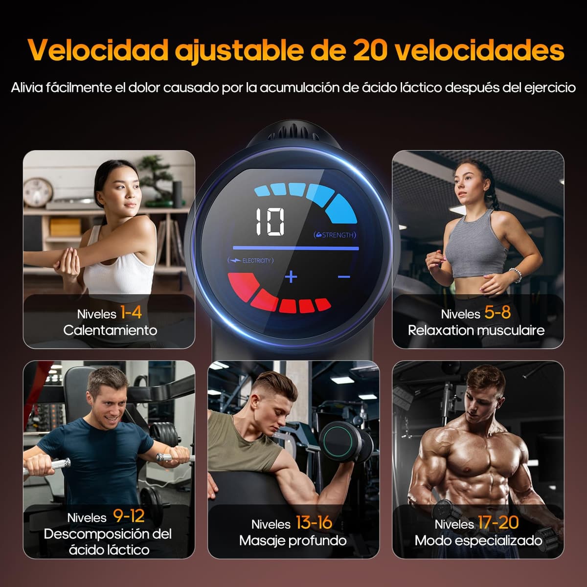 AERLANG Pistola de Masaje Muscular con Calor – Masajeador Muscular Profundo con 20 Velocidades, 7 Cabezales y Pantalla LED, Masajeador Cervical y Espalda – Regalo para Hombre, Mujer, Papá y Mamá — view 5
