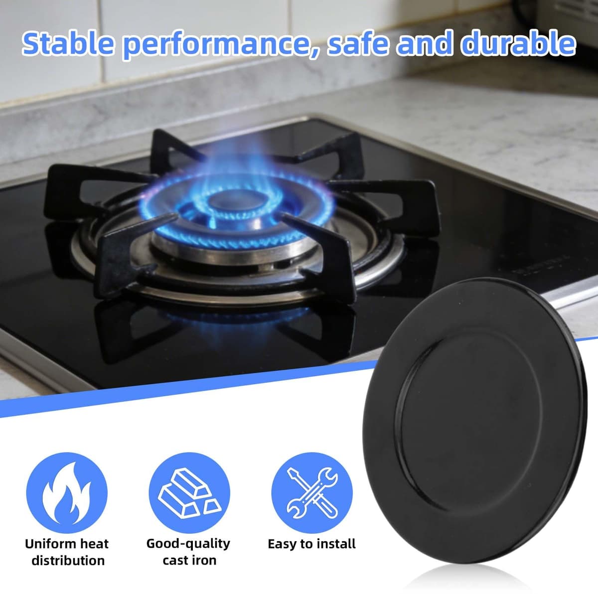 4uds Tapa Quemador Cocina Gas para SABAF, Duraderas Hierro Refinado Cubierta Quemador Cocina Gas para Garantizar Calor Uniforme y Estabilidad de Llama (Superficie Cóncava) — view 4