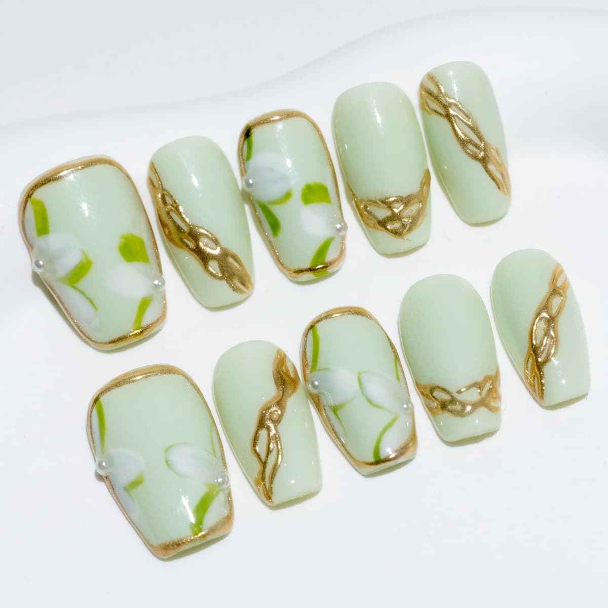 Sun&Beam Nails Handmade Press On Nail Long Coffin Ballerina Pink Flower Acrylic Fake Tip 3D Design Art Charms Cute with Storage Box 10 Pcs (S) — view 39