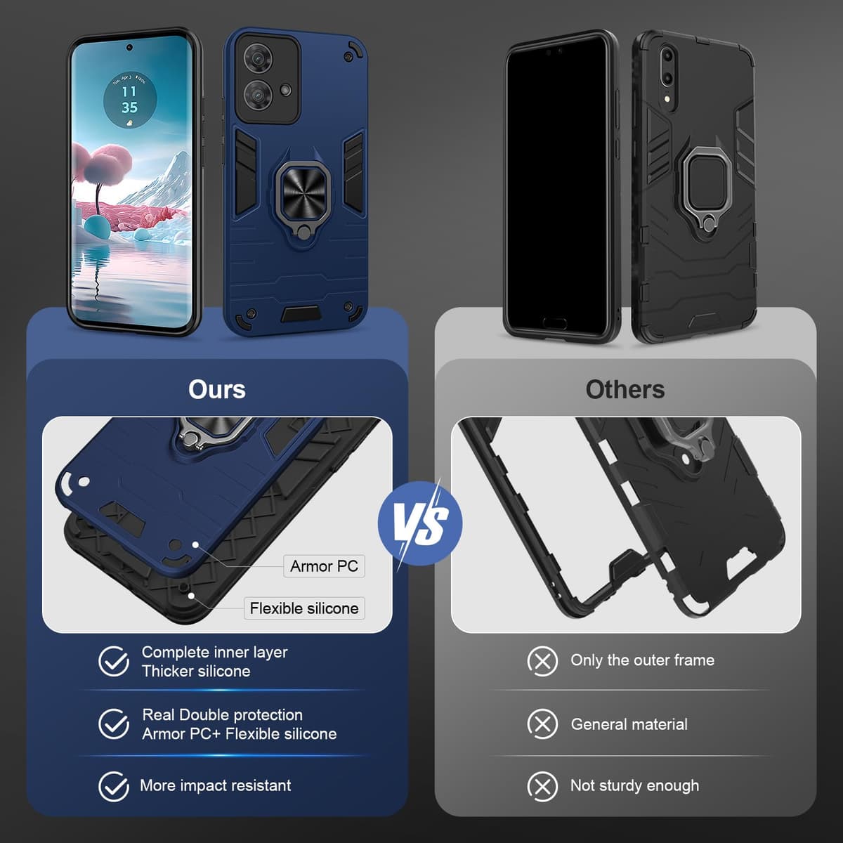 Funda para CMF Phone 2 Pro, Carcasa Antigolpes con Soporte anular metálico, Case Protectora de Grado Militar, Negro — view 473