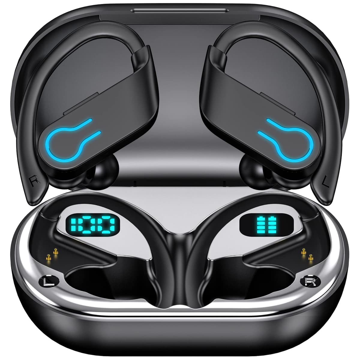 Wireless Bluetooth Headphones, New Version, Sports Helmets with LED Display, 4 Microphones ENC HD, IPX7 Waterproof, Physical Button, HiFi Stereo for Running/FitnessBY01
