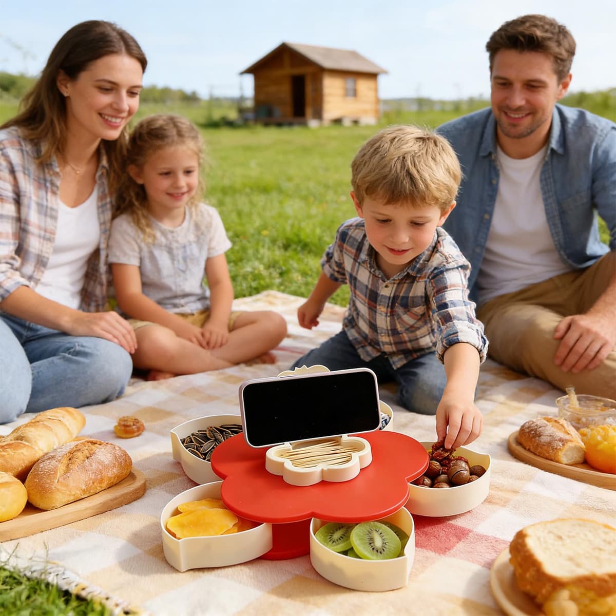 Divided Serving Tray - Petal-Shaped Rotating Food Platter, Snack Organizer for Kitchen and Dining | Serving Plate for Picnic, Party, Buffet | Rotating Tray for Brunch, Dinner Lunch Bar Home Outdoor — view 2