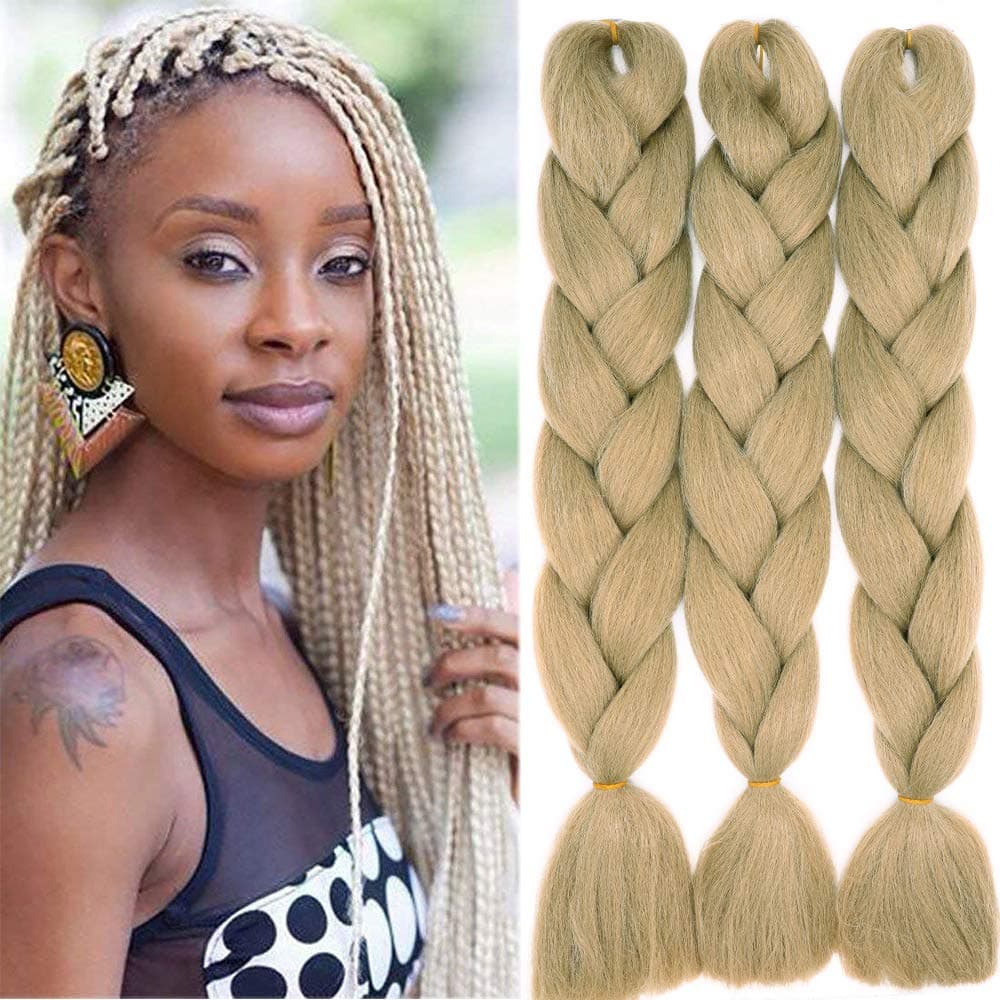 24" Braiding Hair Extension Jumbo Braids Synthetic 3bundles/pack Crochet Hair Afro Box Braid Heat Resistent (Dark Purple) — view 44