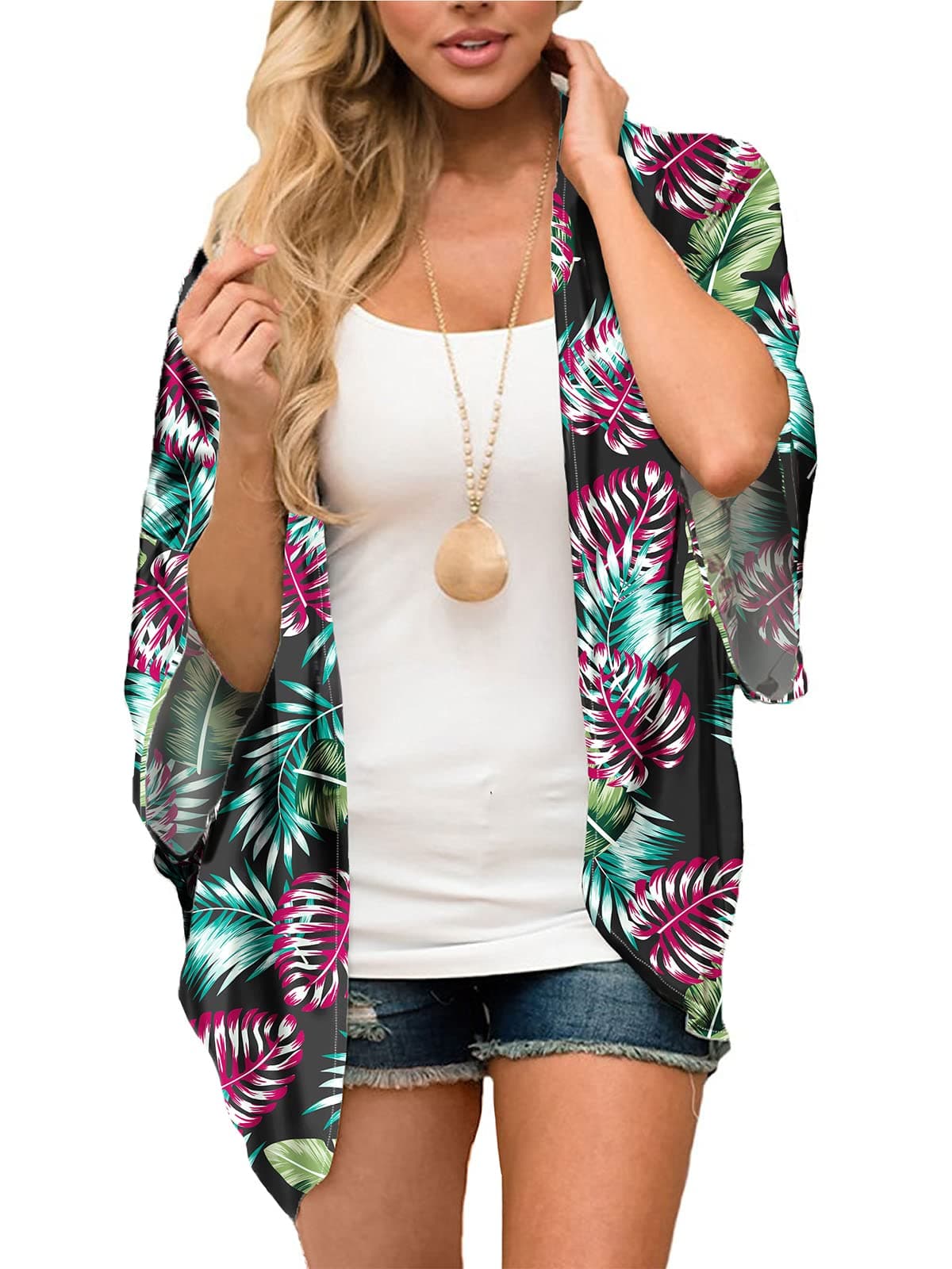 MayBuy Women's Summer Long Flowy Kimono Cardigans Boho Chiffon Floral Beach Cover Up Tops — view 17
