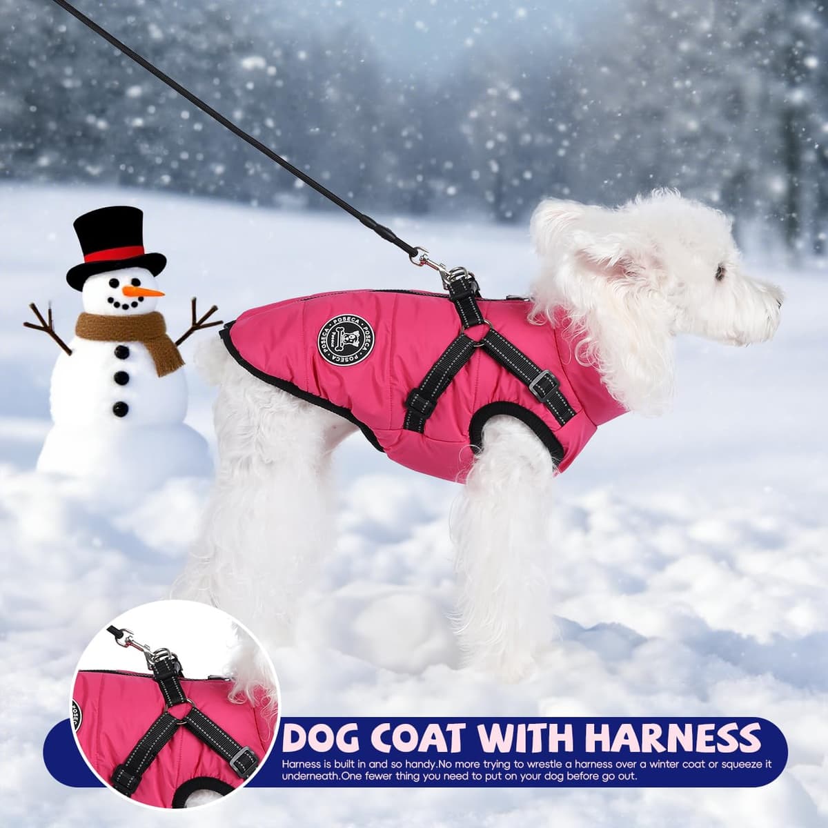 Poseca Dog Coat with Harness,Dog Coats Waterproof,Small Dog Harness Jacket,Puppy Winter Fleece Jackets,Winter Waterproof Coat with Reflective Harness and Zipper for Small Medium Large Dogs — view 10