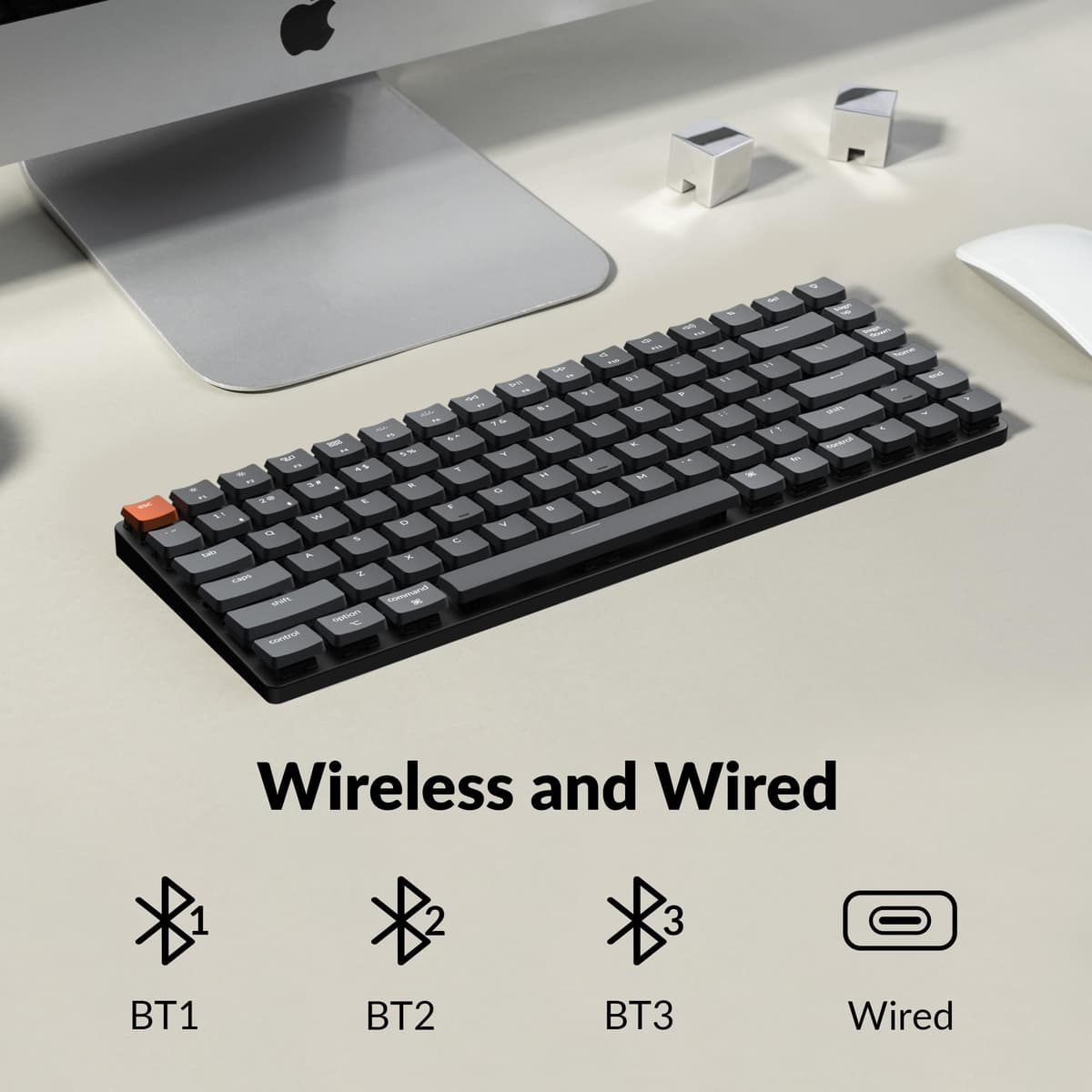 Keychron K3 Version 2, 84 Keys Ultra-Slim Wireless/Wired Mechanical Keyboard with White LED Backlit, Low-Profile Gateron Mechanical Blue Switch Compatible with Mac Windows