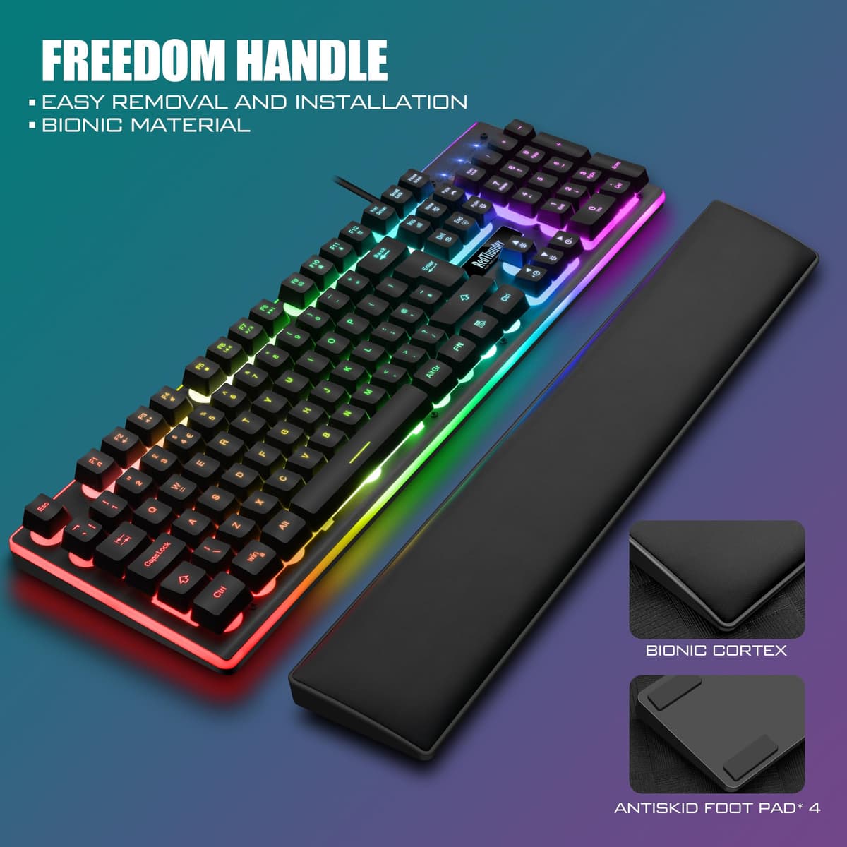 RedThunder K10 Wired Gaming Keyboard and Mouse Combo, UK Layout, True RGB Backlight, Soft Leather Wrist Rest, Mechanical Feel Ergonomic Anti-Ghosting Keyboard + 7D 7200 DPI Mouse for PC Mac (Black) — view 4
